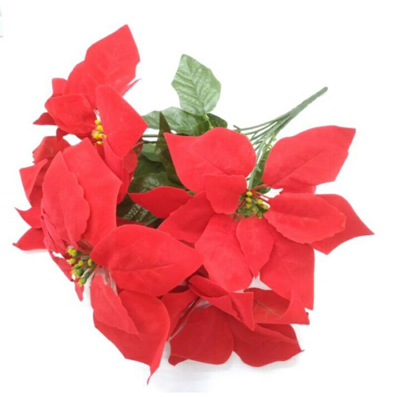 Buket bunga kastuba poinsettia bunga hias natal bunga plastik