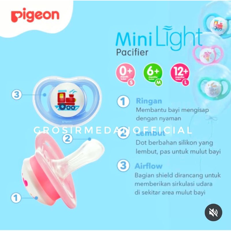 PIGEON MINI LIGHT PACIFIER - KOMPENG PIGEON BERLAMPU EMPENG BAGUS LEMBUT UNTUK ANAK DAN BAYI