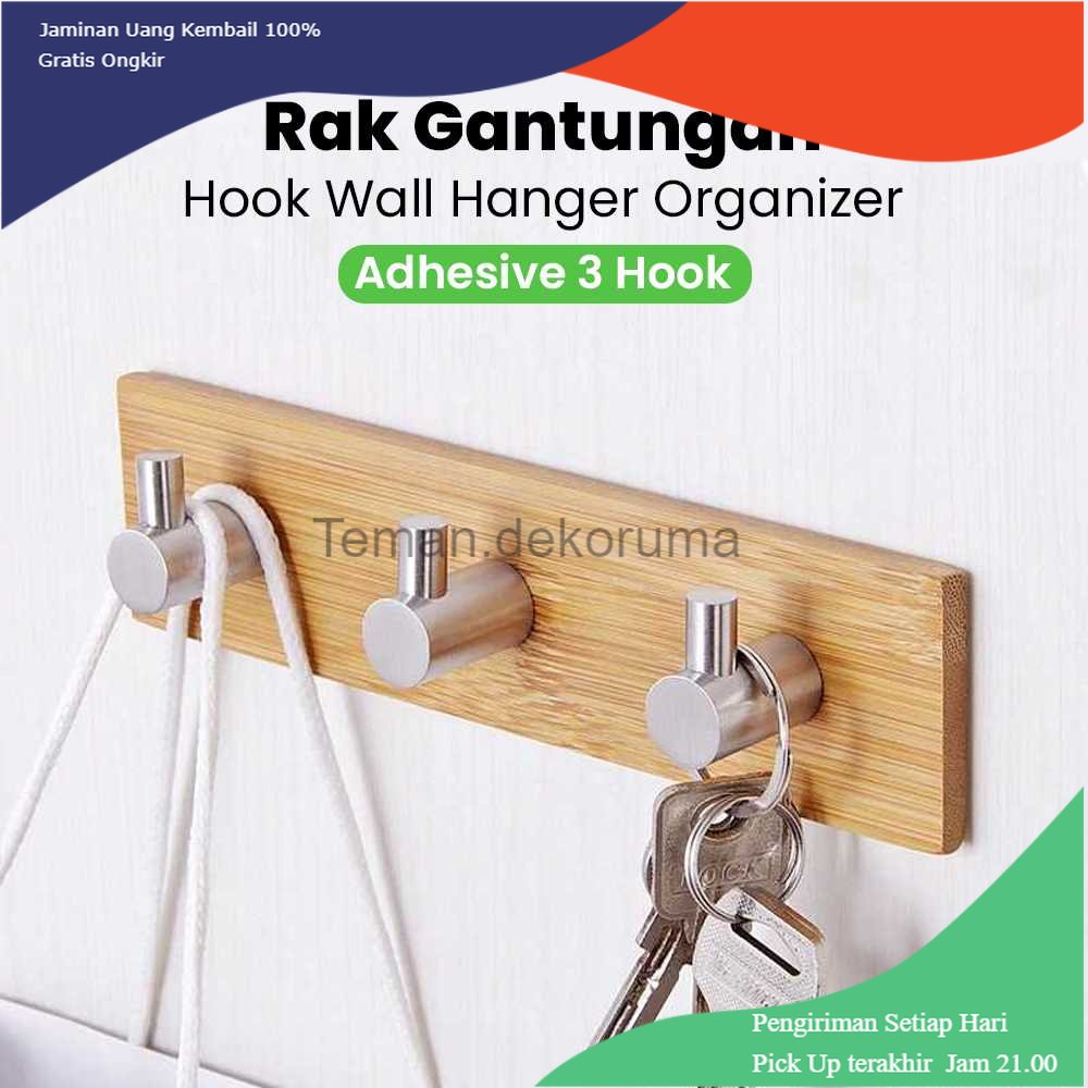 TD - PR KHGDNOR Rak Gantungan Hook Wall Hanger Organizer Adhesive 3 Hook - S013