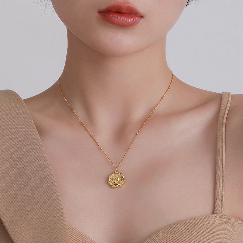 Kalung sisik halus bentol liontin bunga abstrak titanium anti karat harga grosir bisa cod