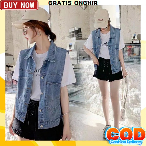 Jaket Oversize Denim Kekinian Jumbo Korea Cewek Wanita Jins Outfit Terlaris Jua 944 - Rompi Jeans Wa