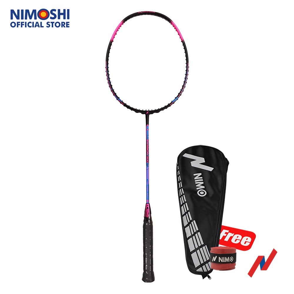 NIMO Raket Badminton PASSION 300 Black Purple + FREE Tas &amp; Grip Wave Pattern