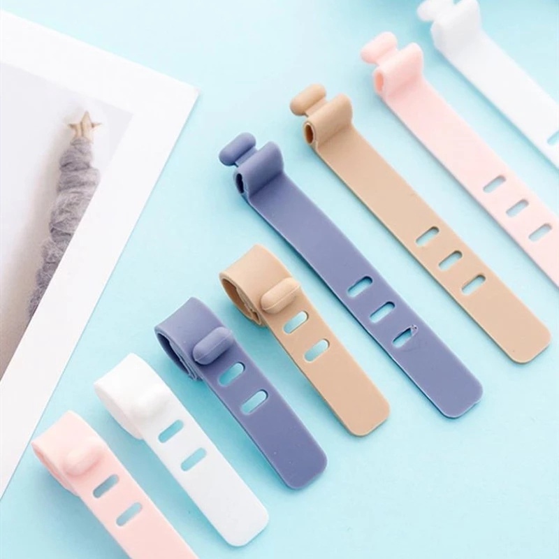 1 / 5Pcs Strap Pengikat Kabel Data / USB / Headphone 3 Lubang Bahan Silikon Flexible