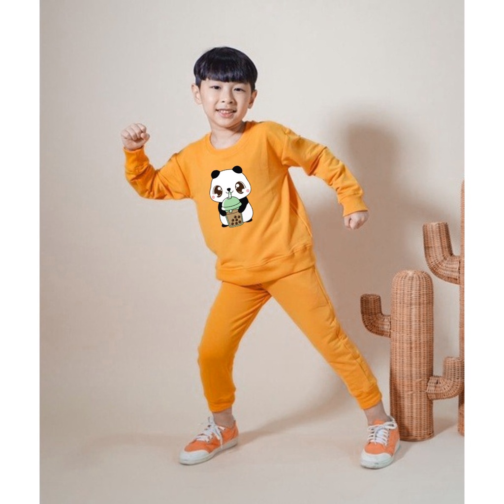 Setelan Sweater Anak Panda Boba Oblong/Set Sweater Basic Anak