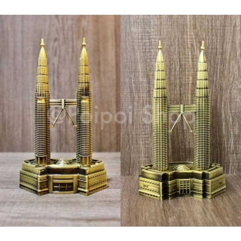 Pajangan Miniatur Menara Petronas Twin Tower Malaysia 18cm Bronze dekorasi gift Pajangan dasboard Pa