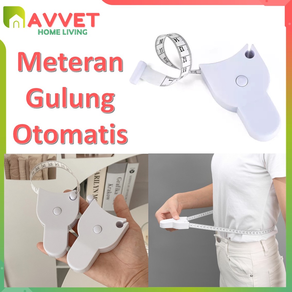 AVVET Meteran Badan 152Cm Meteran Gulung Putar Otomatis Alat Ukur Badan Y Type Ergonomis Untuk Fitness Alat Pengukur Lingkar Tubuh