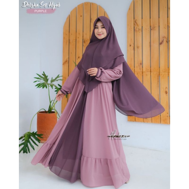 Delisha Gamis Ceruty Babydoll Premium Set Hijab Ceruty Syari Ceruti Terbaru Ori Al faro Collection