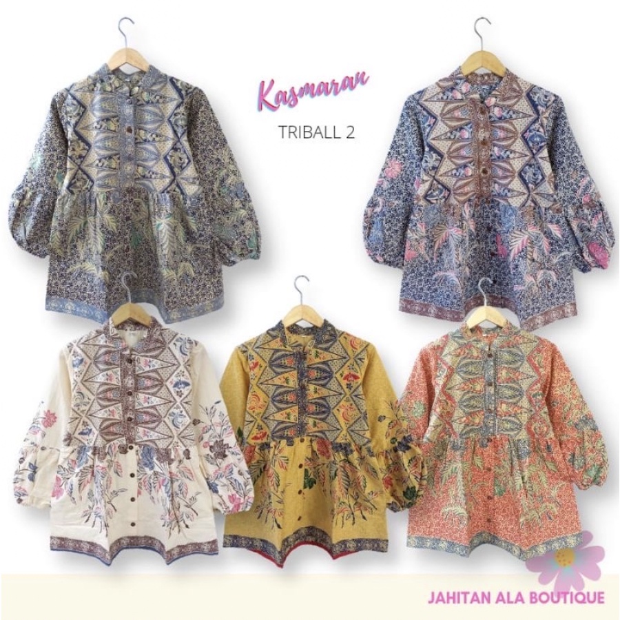 PREMIUM Blus Kasmaran Triball 2 Batik Rempel 5 Warna Atasan Kerja Full Kancing Tribal Kekinian Kondangan Busui Lengan Panjang Balon Karet Motif Sarung Bunga