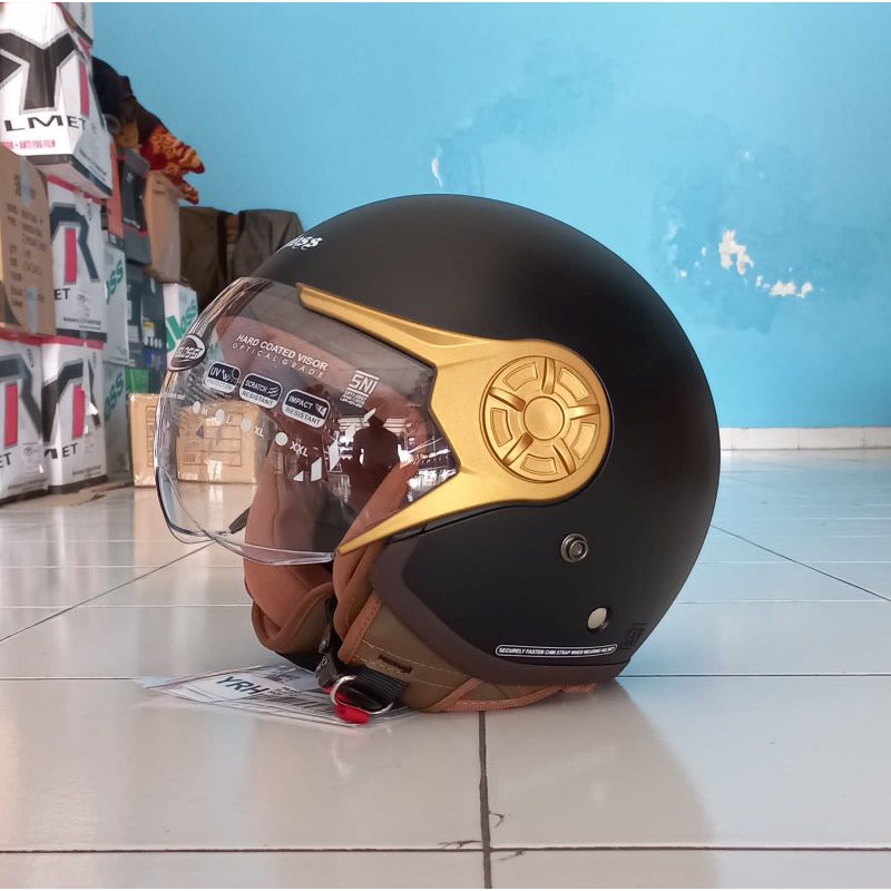 Jual Helm Cargloss Hijab Yrh Retro Hitam Doff Emas Gold Original