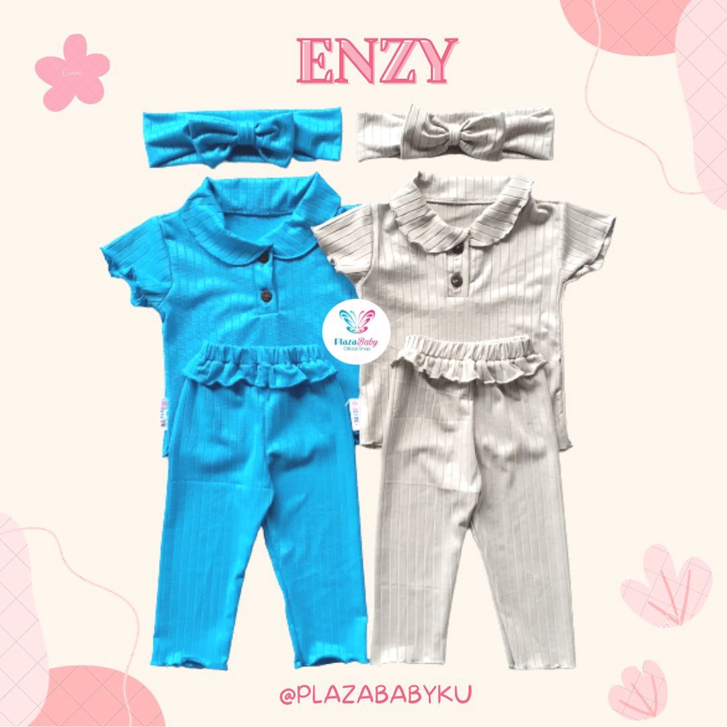 plazababyku BBB ENZY setelan anak perempuan jumper bayi polos lucu free headband PART2