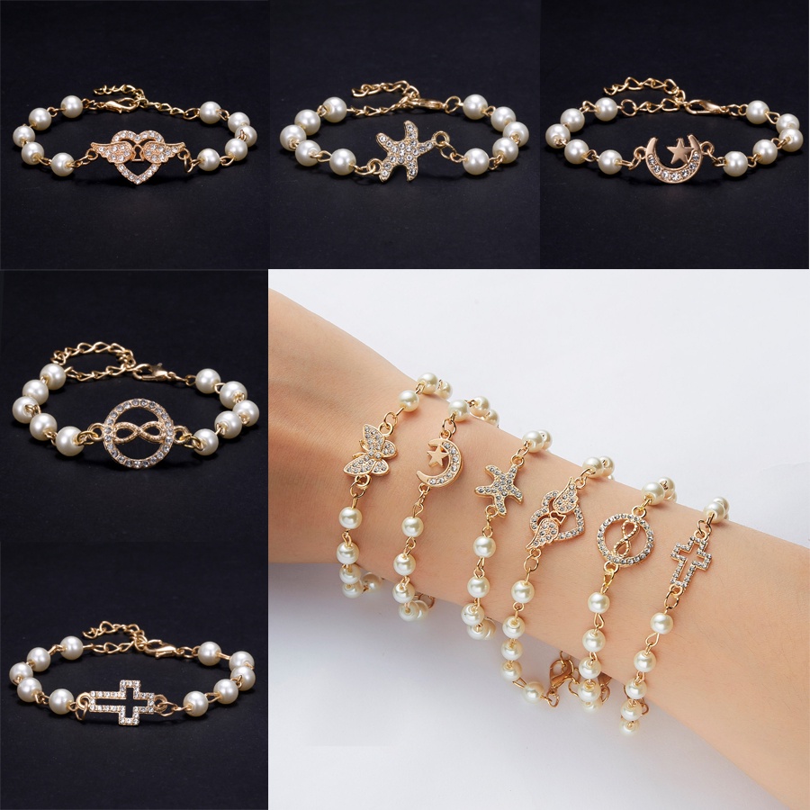 Butterfly Gelang Rantai Emas Dengan Charm Kupukupubulanhatiangka 8 Hias Mutiara Imitasi Untuk Wanita