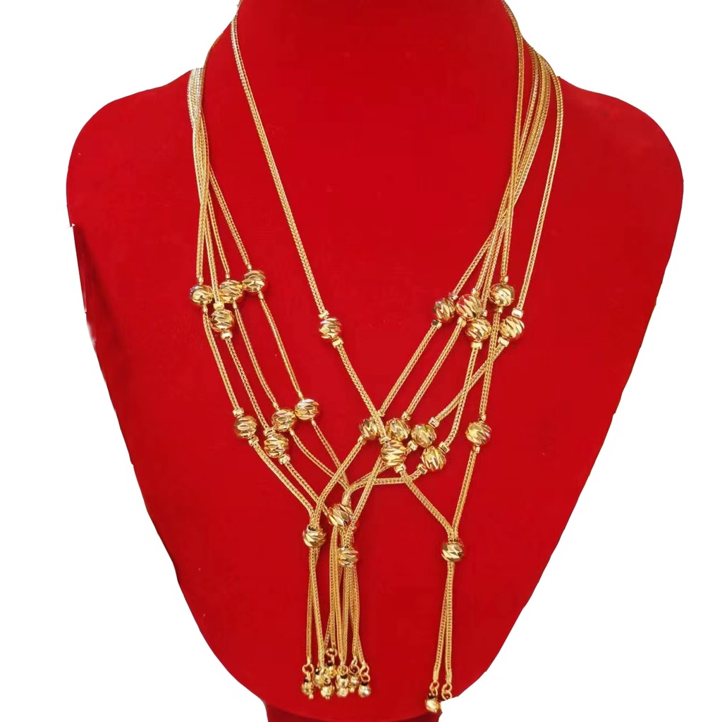 Kalung Xuping Biji Bola Lapis Emas 24k Perhiasan Fashion W34/35/36 (Panjang 60-70CM)