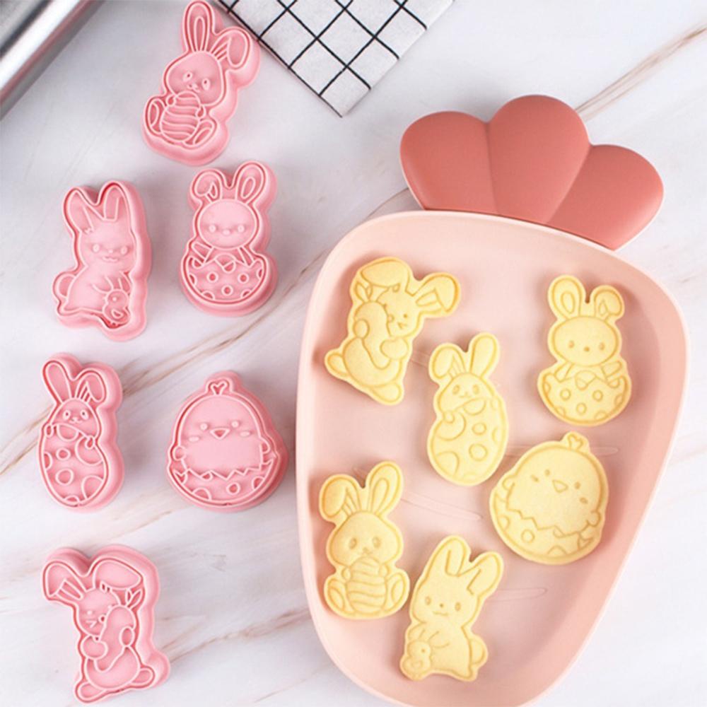 Solighter 6Pcs/Set Easter Cookies Cutter Plunger Kartun Kelinci Ayam Dekorasi Paskah