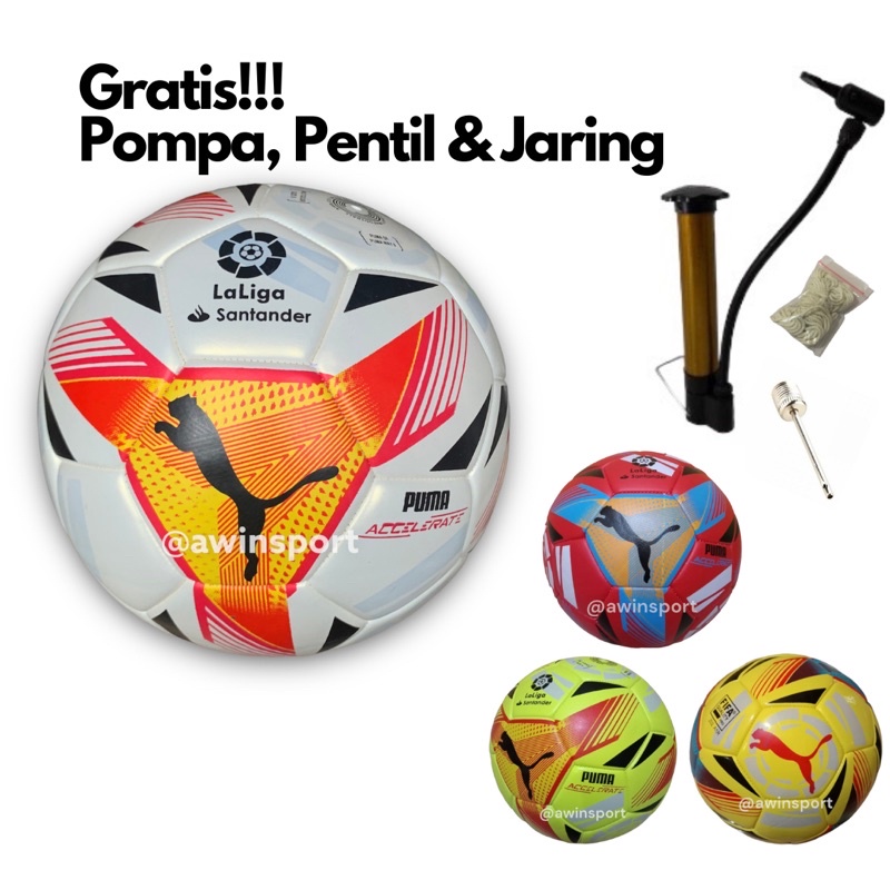 BOLA SEPAK SIZE 4/5 & FUTSAL PUMA LALIGA BAHAN PU SEMI KULIT JAHIT MESIN KUALITAS PREMIUM (FREE PENT