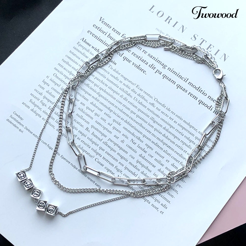 Kalung Multilayer Bentuk Dadu Motif Smiley Face Untuk Wanita