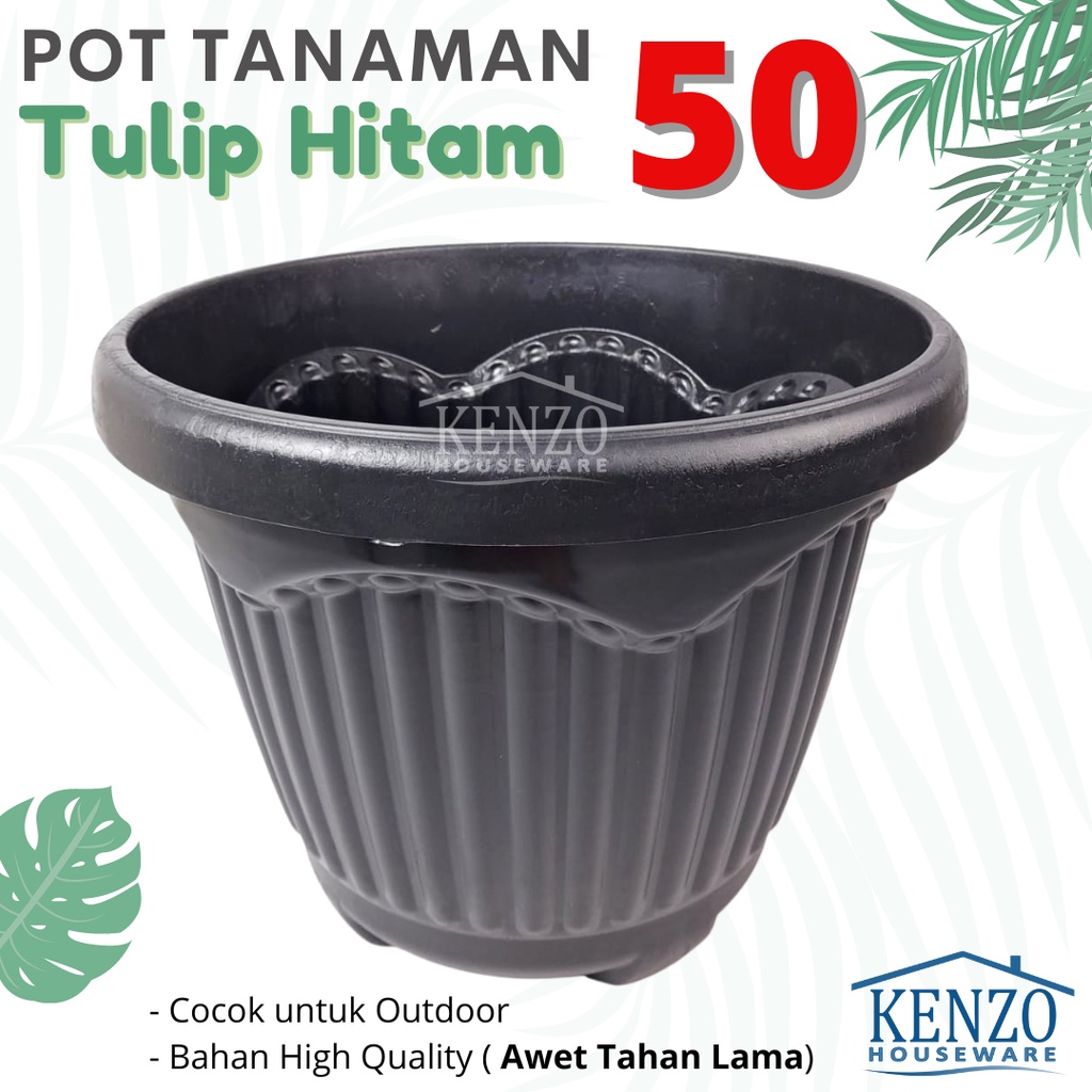 PROMO POT TULIP TANAMAN HIAS POT BUNGA BULAT PLASTIK BESAR HITAM JUMBO 50