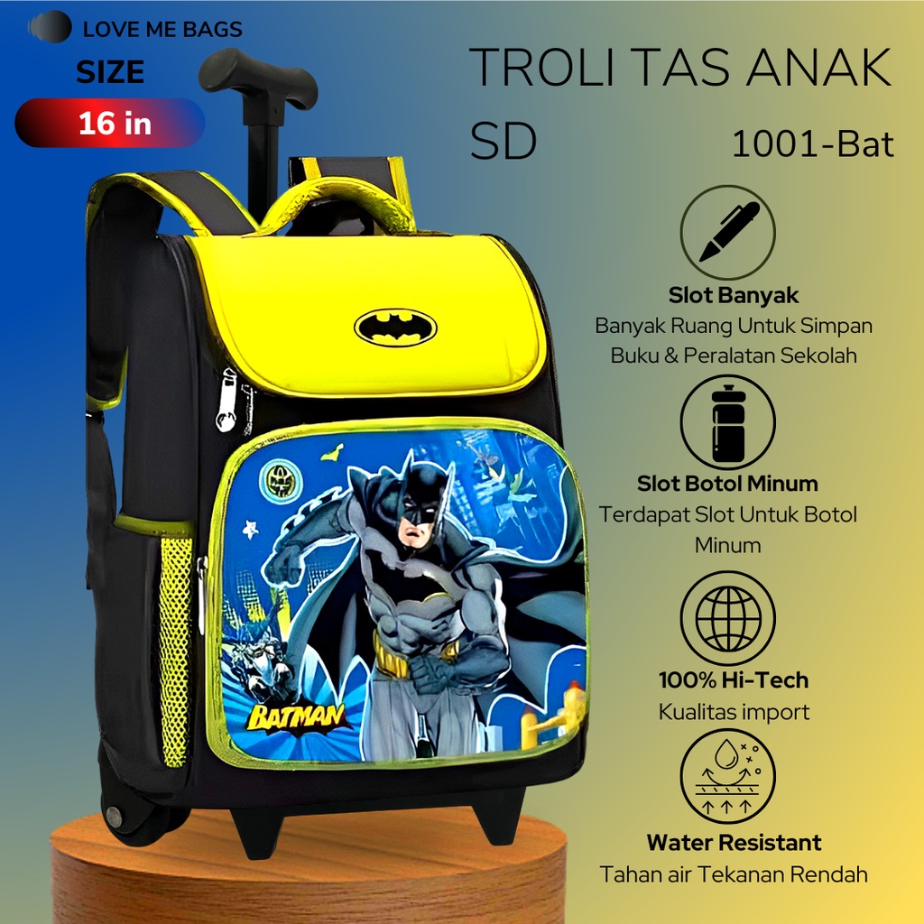 LMB Tas Troli Anak Sekolah Laki SD Import Karakter Superhero Bahan Nilon Premium Tebal dan Kuat Nyaman Dipakai