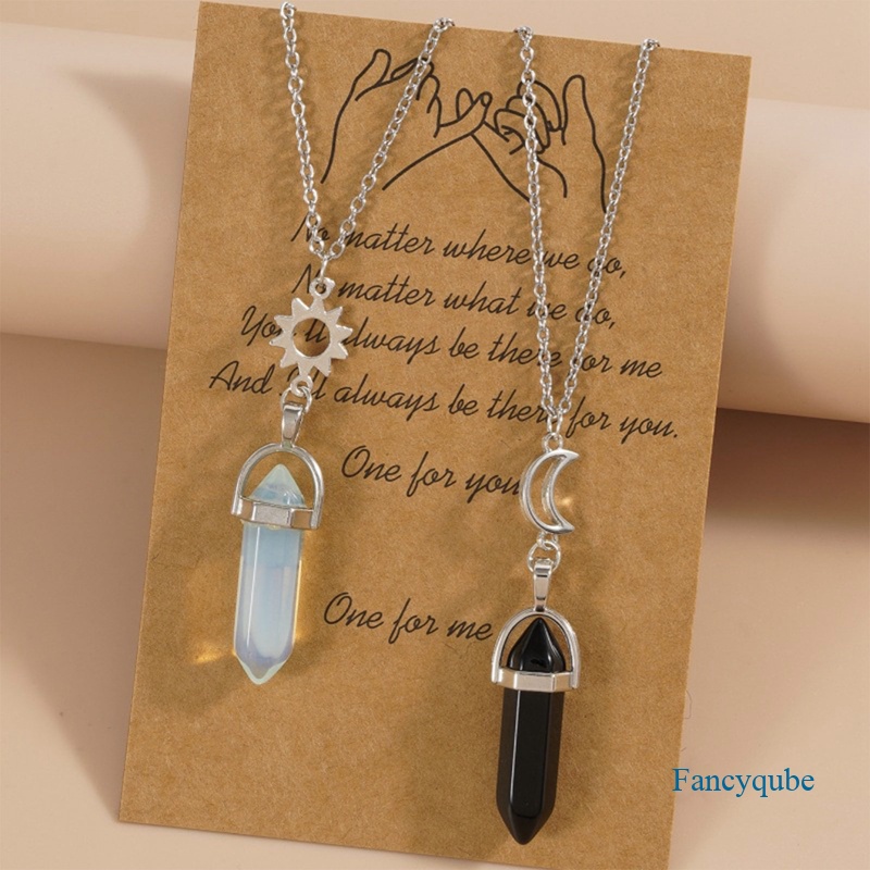Fancyqube 1 Pasang Kalung Liontin Kristal Kuarsa Alami Bentuk Heksagonal Untuk Hadiah Valentine