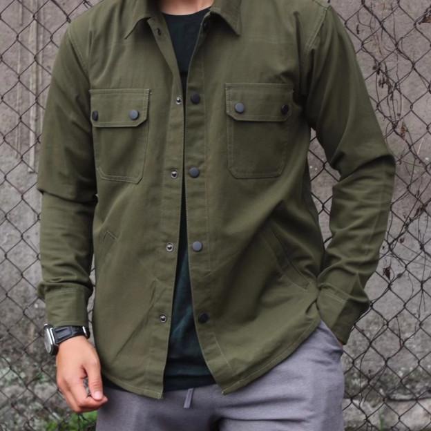 Jaket semi parka pria hijau army kemeja semi parka polos casual - maroon, M