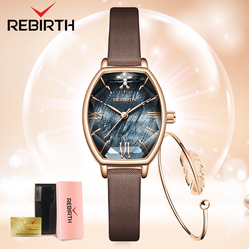 REBIRTH Jam Tangan Wanita Original Mode Retro Fritillary Dial Klasik Skala Romawi Tahan Air Kuarsa Tali Kulit Jam Tangan Cewek