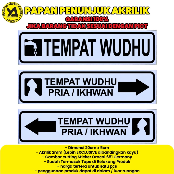 

papan akrilik petunjuk tempat wudhu pria stiker peringatan label acrylic perlengkapan masjid mushola kantor sekolah rumah custom