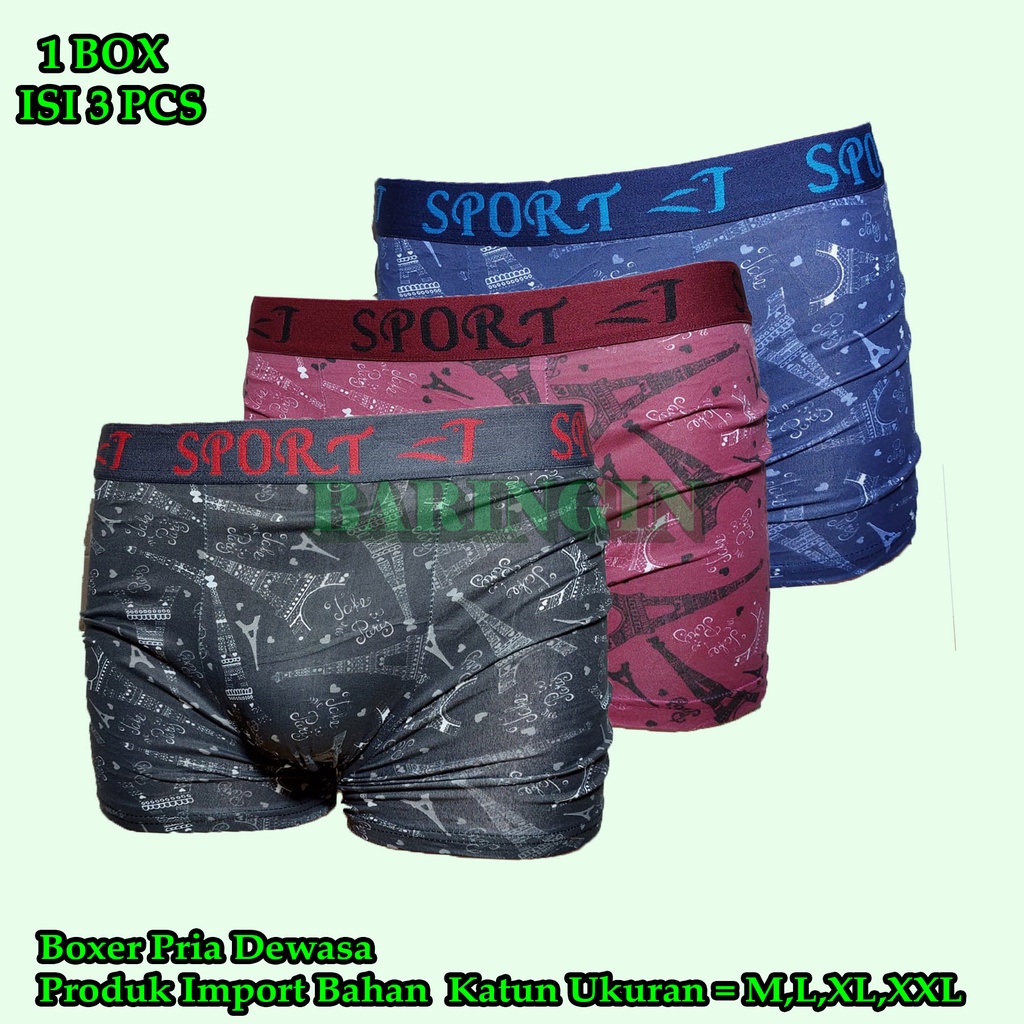 Isi 3 Pcs -Boxer Pria Dewasa-Celana Dalam Pria Bentuk Boxer Bahan catton Ukuran M-XXL