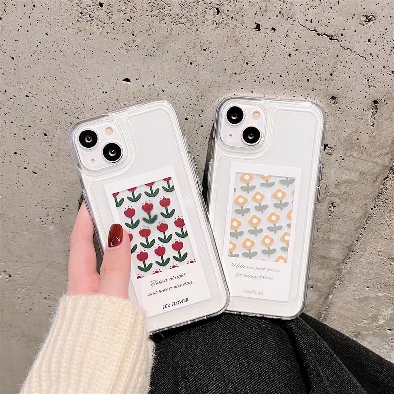 IPHONE Tulip Soft Case Transparan Kompatibel Untuk Iphone14 13 12 11 Pro XS Max Casing Ponsel XR X8 7 Plus Silikon TPU Shockproof Cover