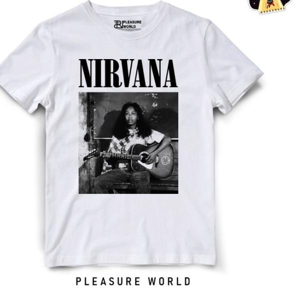 Kaos Band Nirvana x Mandra | Baju Mandra Nirvana| Pleasure World - Putih, S