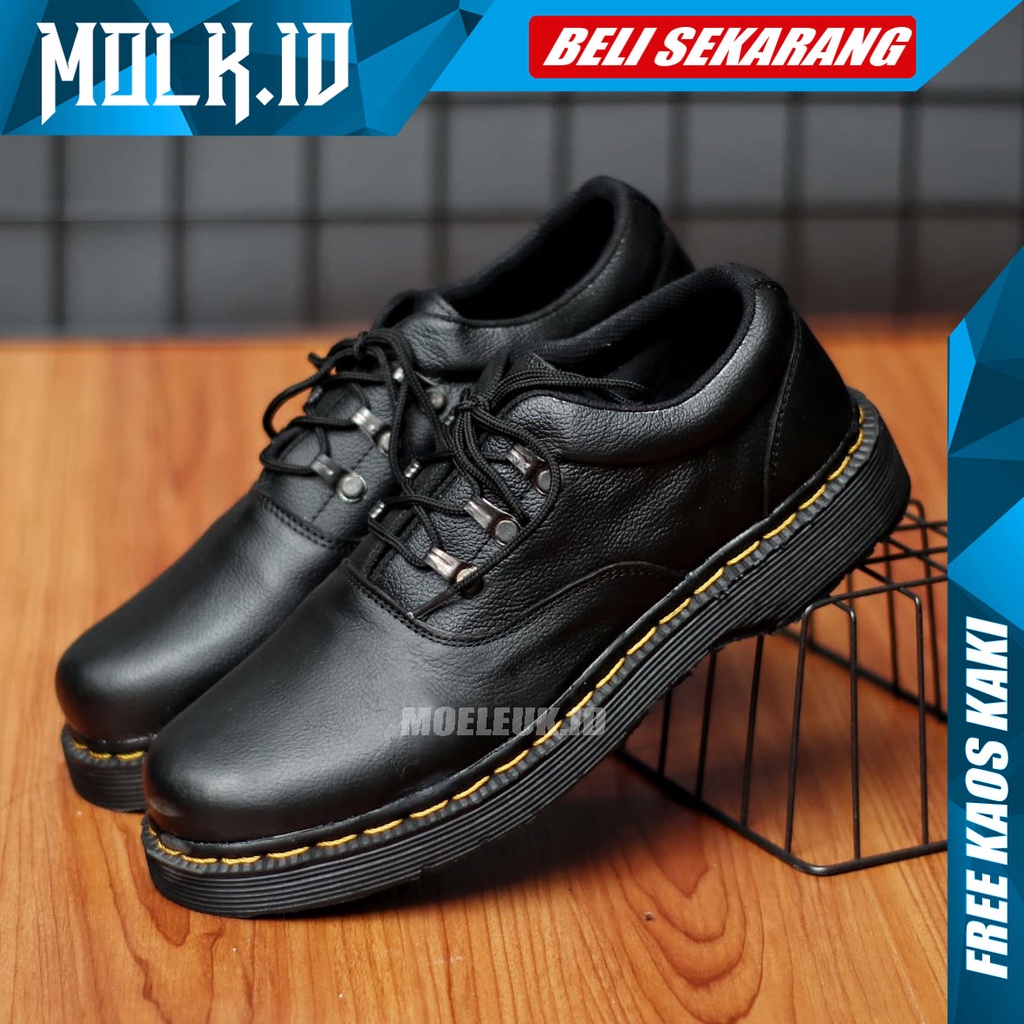 MOLK Sepatu Docmart Kulit Low Boots Hitam Semi Formal Casual Kerja Kantor Modern