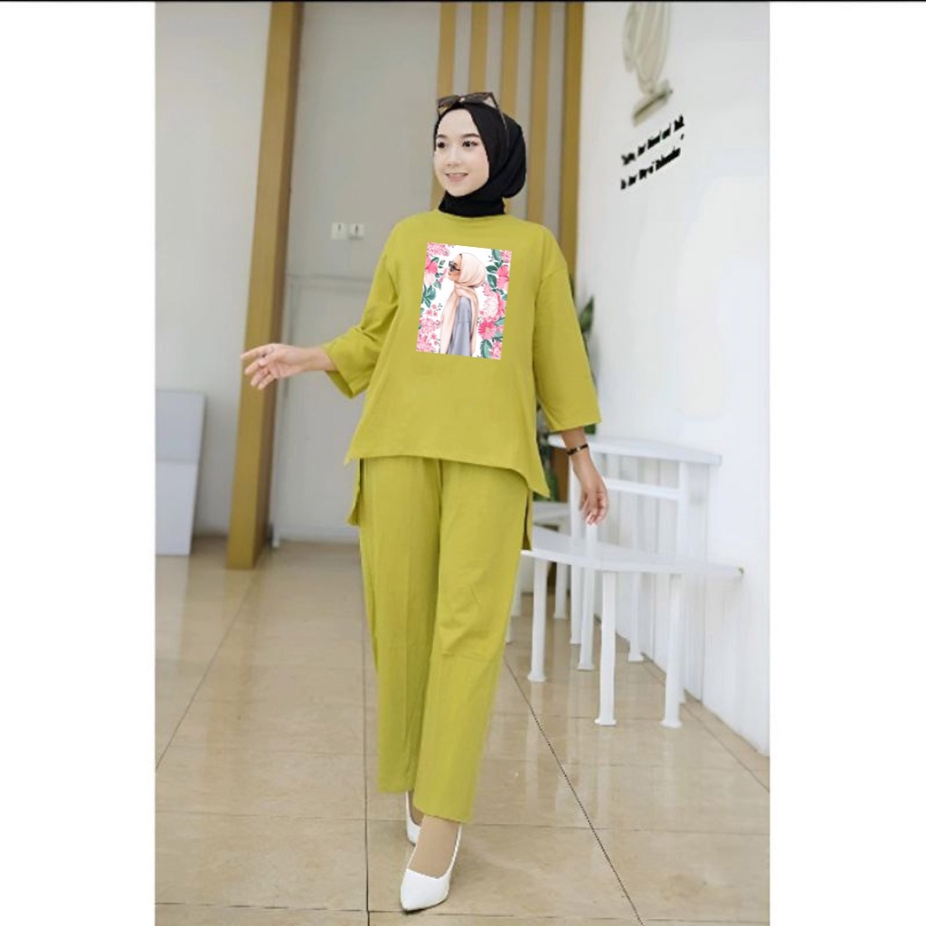 Setelan Tunik Girl Hijab Bunga Pink/Fashion Muslim Senyawa