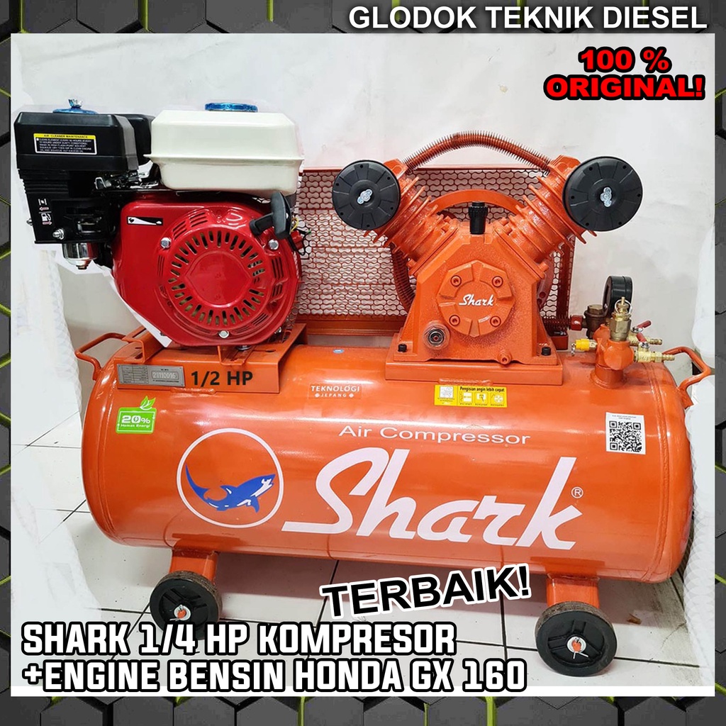SHARK 1/2 HP PK Kompresor Angin + Engine HONDA GX Penggerak Bensin Compressor ORIGINAL TERBAIK