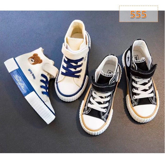 Sneakers Anak Whybear Lux Cewek Cowok Hitam Putih (555)
