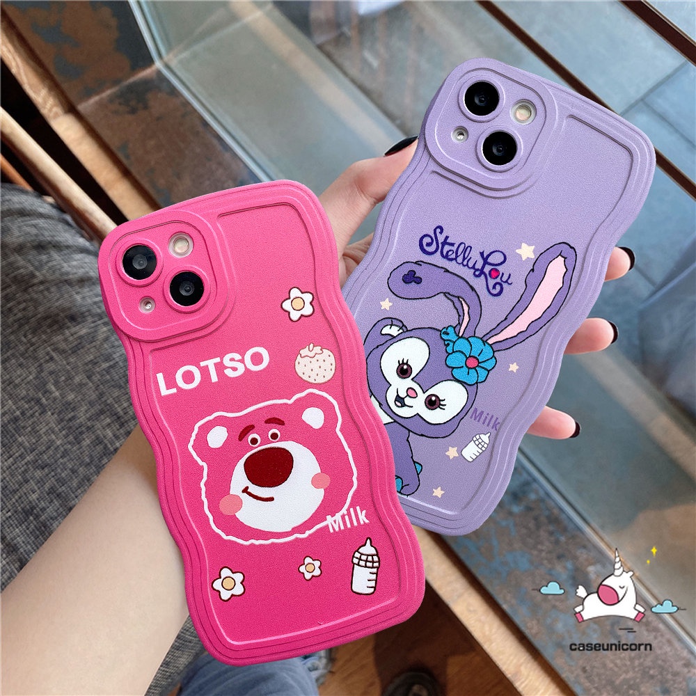 Oppo A17 A16 A55 A15 A57 A16K A54 A17K A12 A78 A54s A77 A74 A5 A9 A16s A96 A95 A5s A7 A1k A77s A53 A3s A76 Reno 8t 7Z 8Z 6 A52 Wavy Edge Cute Strawberry Bear StellaLou Sarung Soft Case