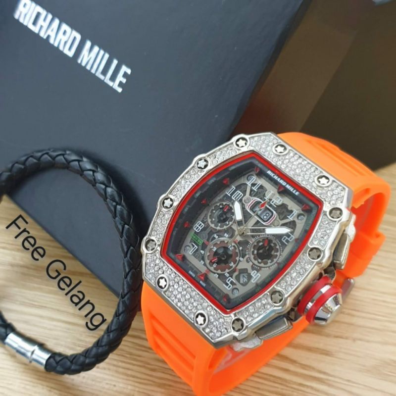 Jam Tangan Pria RM Richard Mile Mclaren Free Gelang - Rm Crono Aktif Tali Orange