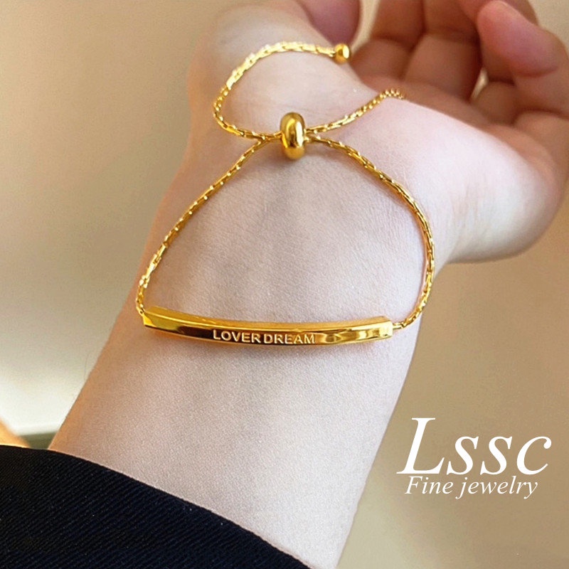 Gelang Titanium 2 Layer Semanggi Beruntung Wanita Anti Karat Emas 18K Aksesoris Fashion Korea