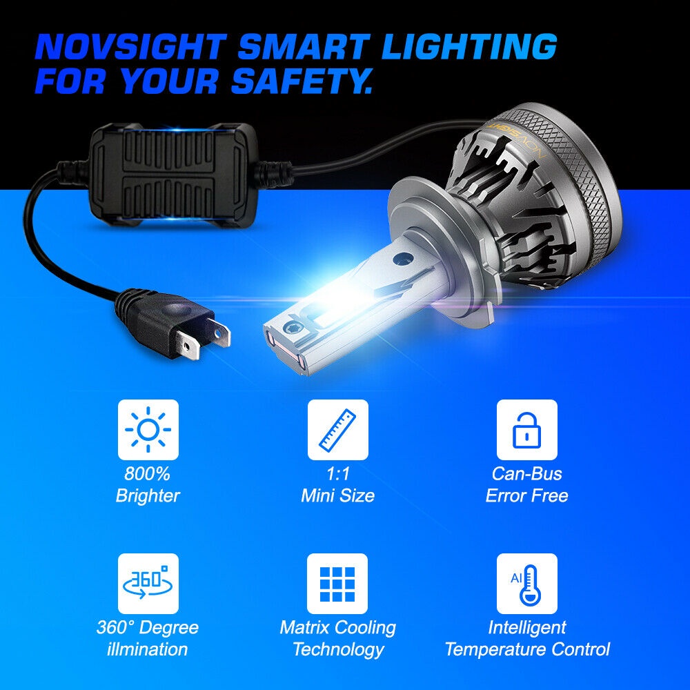 Novsight Lampu Depan Led H4 H11 A500-N37 Warna Putih Bulb 120W 22000LM A Pair 6500K Car Fog Light super bright 2 Years Warranty