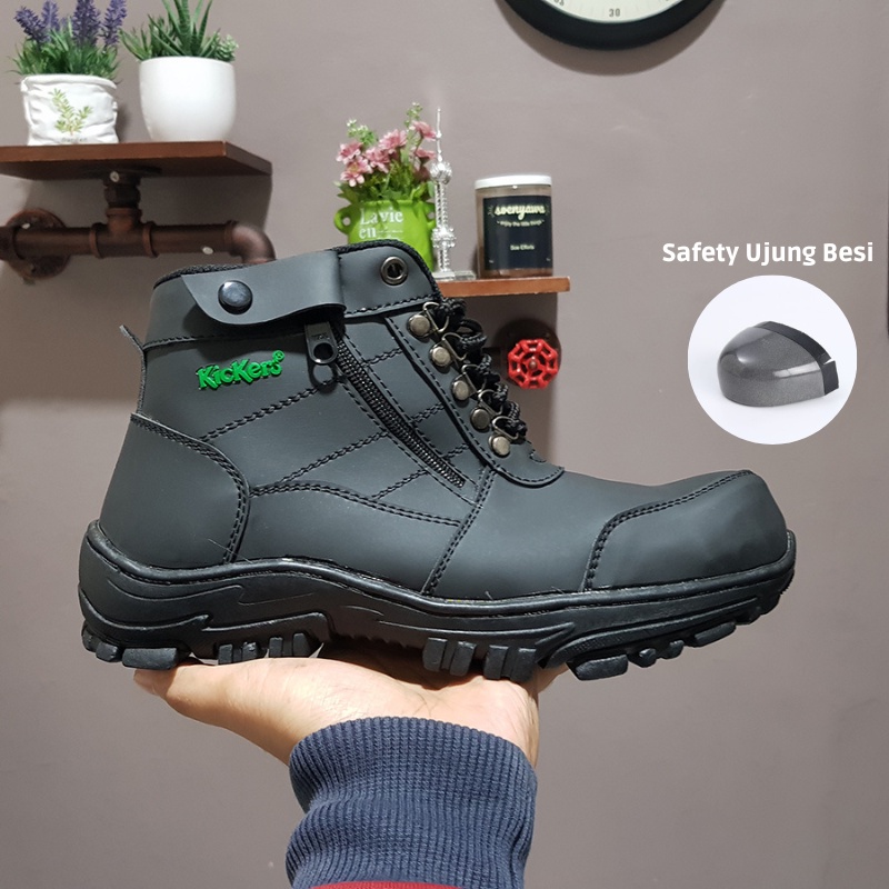 Sepatu Safety Proyek Ujung Besi - Septy Shoes Boot - Septi Kerja Lapangan Kulit Sintetis Tali - Sepatu Boots Kickers MORISEY