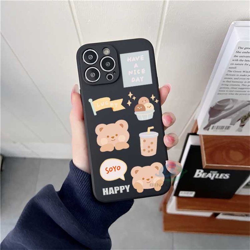 Casing Untuk Realme 10 C35 C21Y C25Y C21 RealmeC11 C25 C17 C15 C12 C3 C2 Realme 8i 7i 5 5i 6i 6 Pro 7 Pro Beruang Lucu Minuman Ice Cream Silikon Lembut Casing Ponsel Binteacase