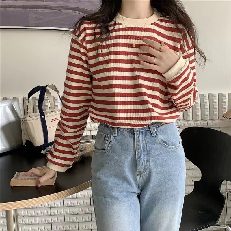 Dian Top Knit Long Sleeve - Basic Stripes Lengan Panjang - Atasan Import Blouse TM (0581)