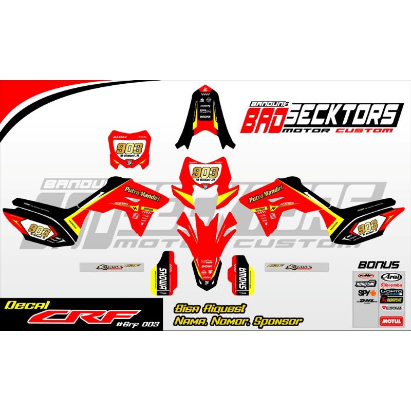 DECAL HONDA CRF 150L MOTIF MERAH HITAM KUNING
