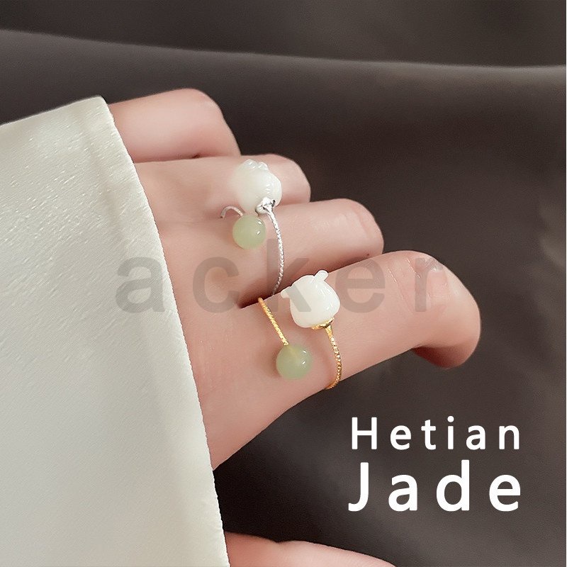 Cincin Jari Telunjuk Batu Giok Hetian Alami Untuk Wanita