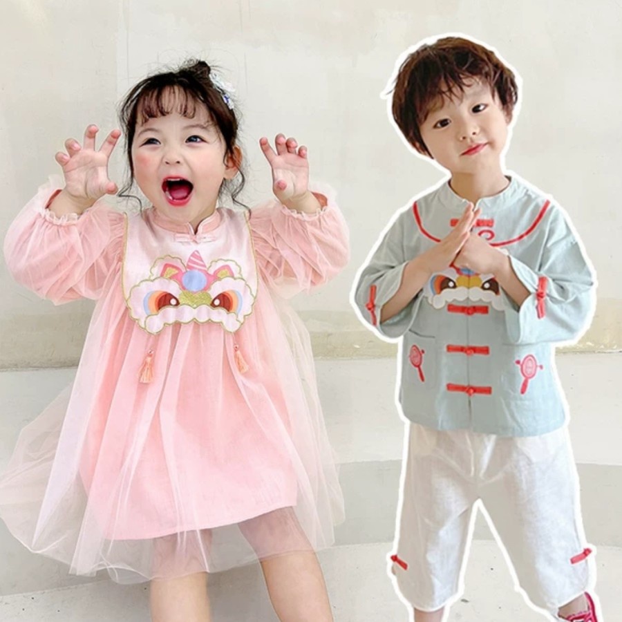 Cheongsam Kids Couple Cutie Lion Chinese Traditional Costume Imlek