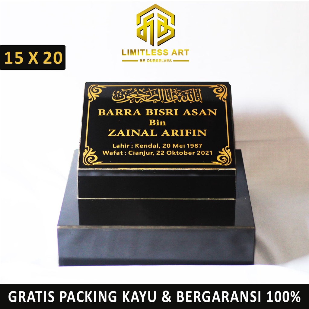 Kepala Batu Nisan Dudukan Granit Kotak Maesan Kijing Makam Kuburan Nissan Nisa Granit Islam Ukir Hitam FG15X20