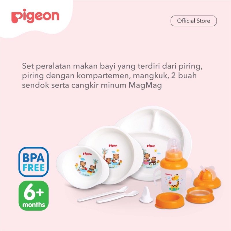 Pigeon feeding set besar - set peralatan makan bayi | piring makan bayi dengan gelas