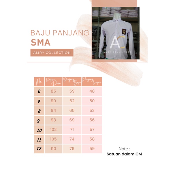 Baju SMA panjang GS bahan oxford Seragam sekolah Kemeja putih panjang