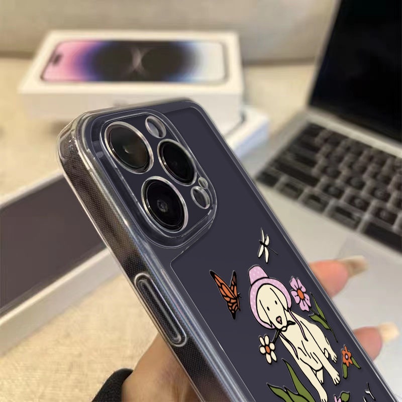 IPHONE Bite Bunga Anjing Transparan Lembut Casing Ponsel Kompatibel Untuk Iphone14 13 12 11 Pro XS Max8 7 Plus XR X Casing Silikon TPU Shockproof Cover