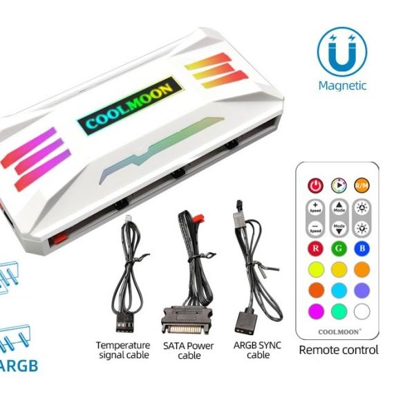 COOLMOON RGB Fan Controller + Remote 4pin PWM + 3pin 5V ARGB - Hitam
