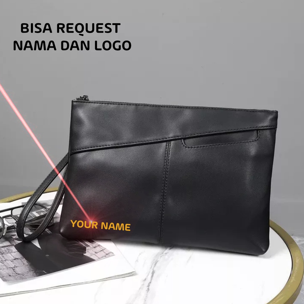 Clutch Pria XZ5 Wanita Kulit Tas Selempang Costum Nama Logo