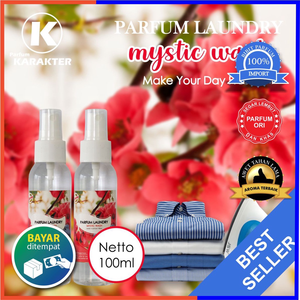 [ TESTER ] Parfum Laundry MYSTIC WASH | Untuk Setrika Pakaian Model Botol Spray | Kemasan 100ML | Bisa COD