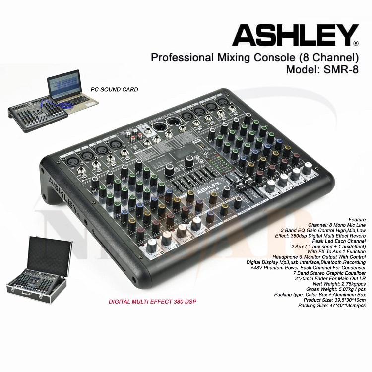 ASHLEY SMR-8 - Mixer Audio SMR8 8 Channel.USB, bluetooth, recording Orignal